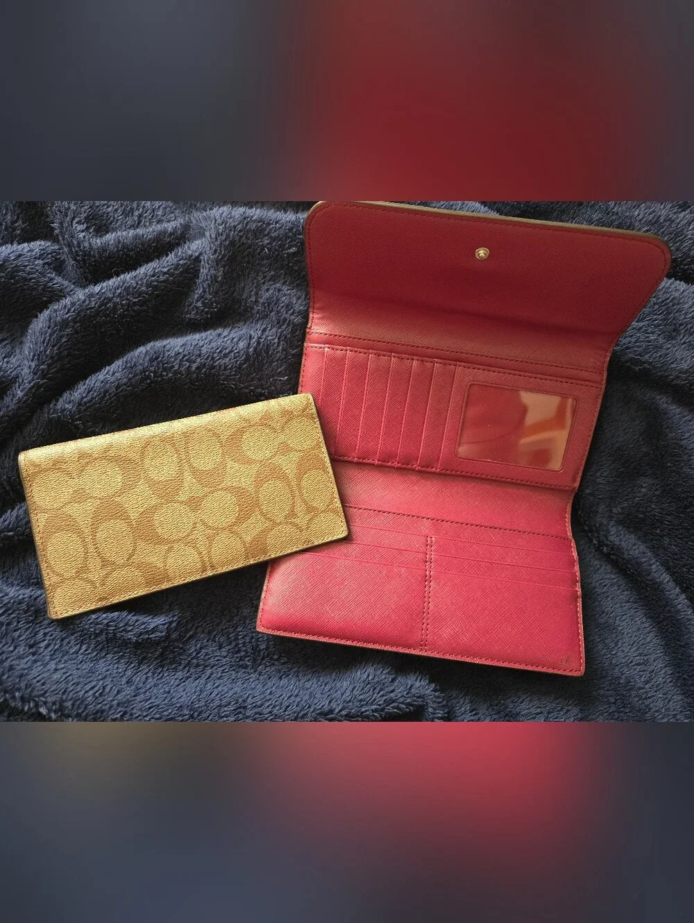 Coach Signature Canvas Continental Wallet in Tan